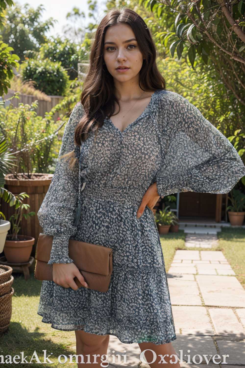loose leopard print v neck dress drop shoulder a line closed cape paneled 111810