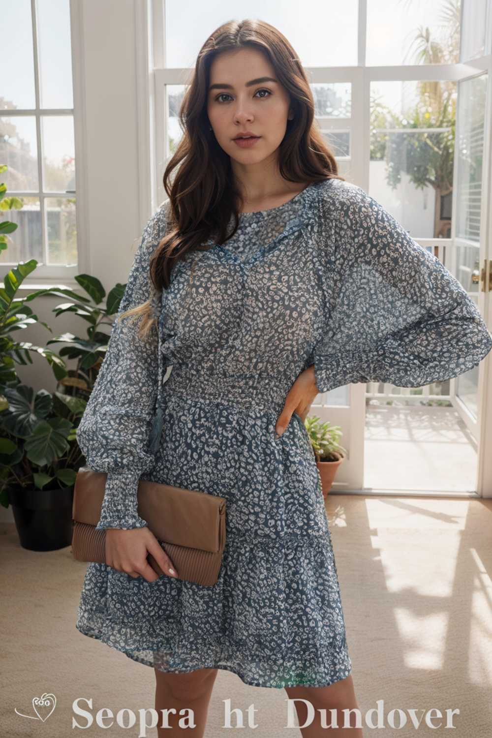 loose leopard print v neck dress drop shoulder a line closed cape paneled 109840