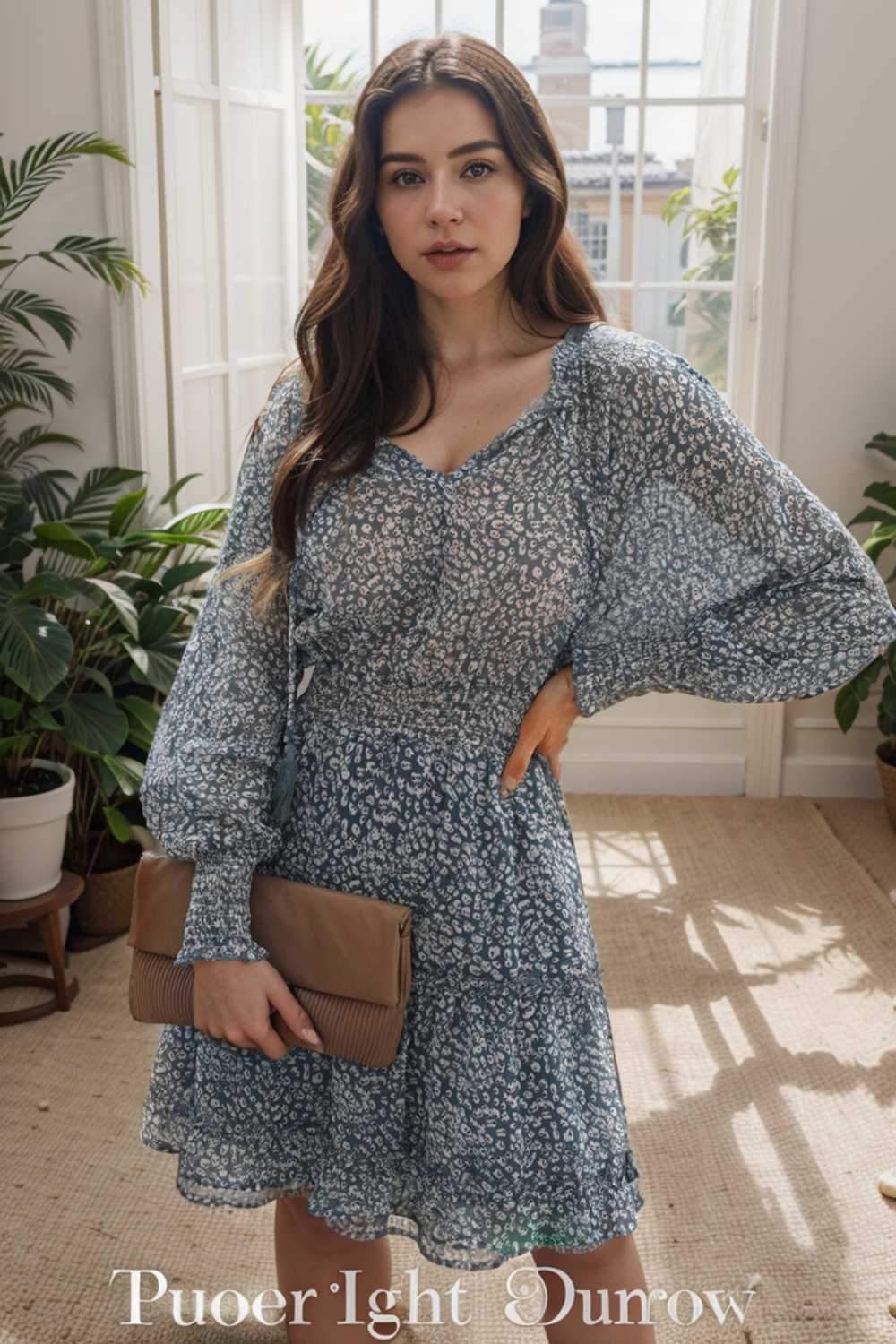 loose leopard print v neck dress drop shoulder a line closed cape paneled 138099