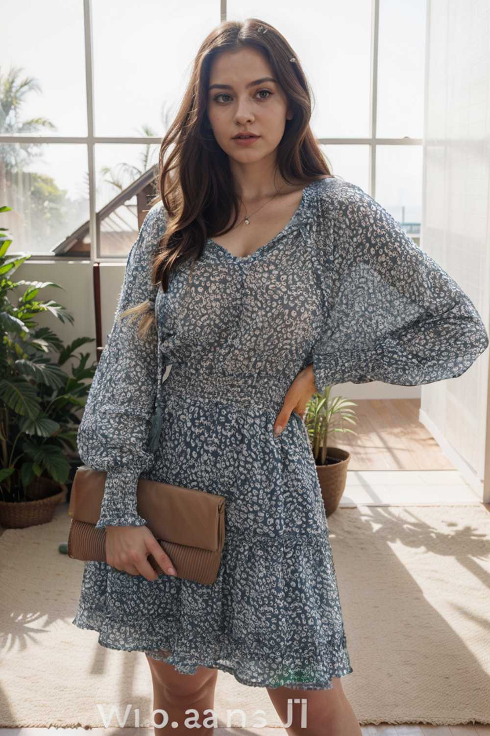 loose leopard print v neck dress drop shoulder a line closed cape paneled 115687
