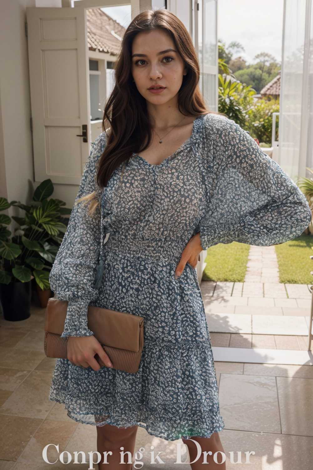 loose leopard print v neck dress drop shoulder a line closed cape paneled 130335