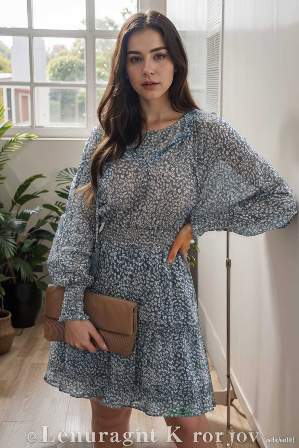 loose leopard print v neck dress drop shoulder a line closed cape paneled 126174