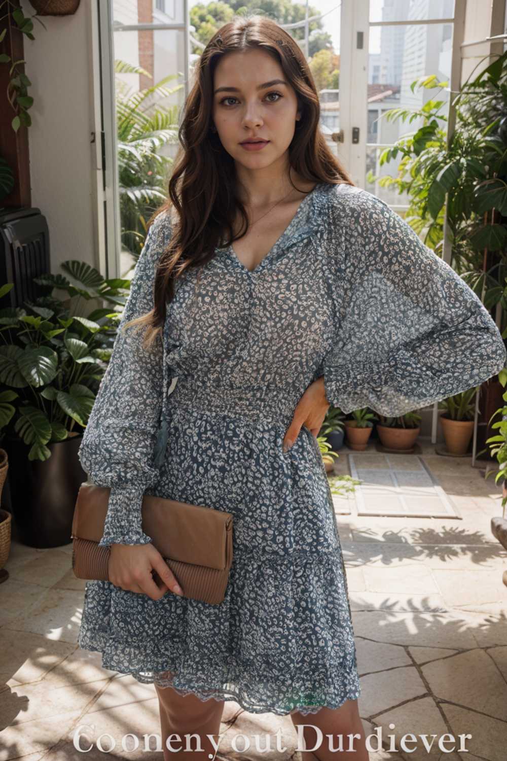 loose leopard print v neck dress drop shoulder a line closed cape paneled 115685