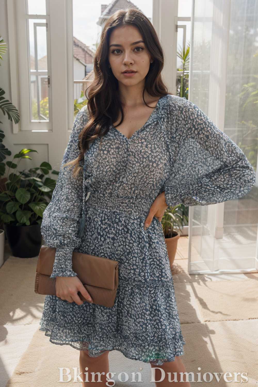 loose leopard print v neck dress drop shoulder a line closed cape paneled 130333