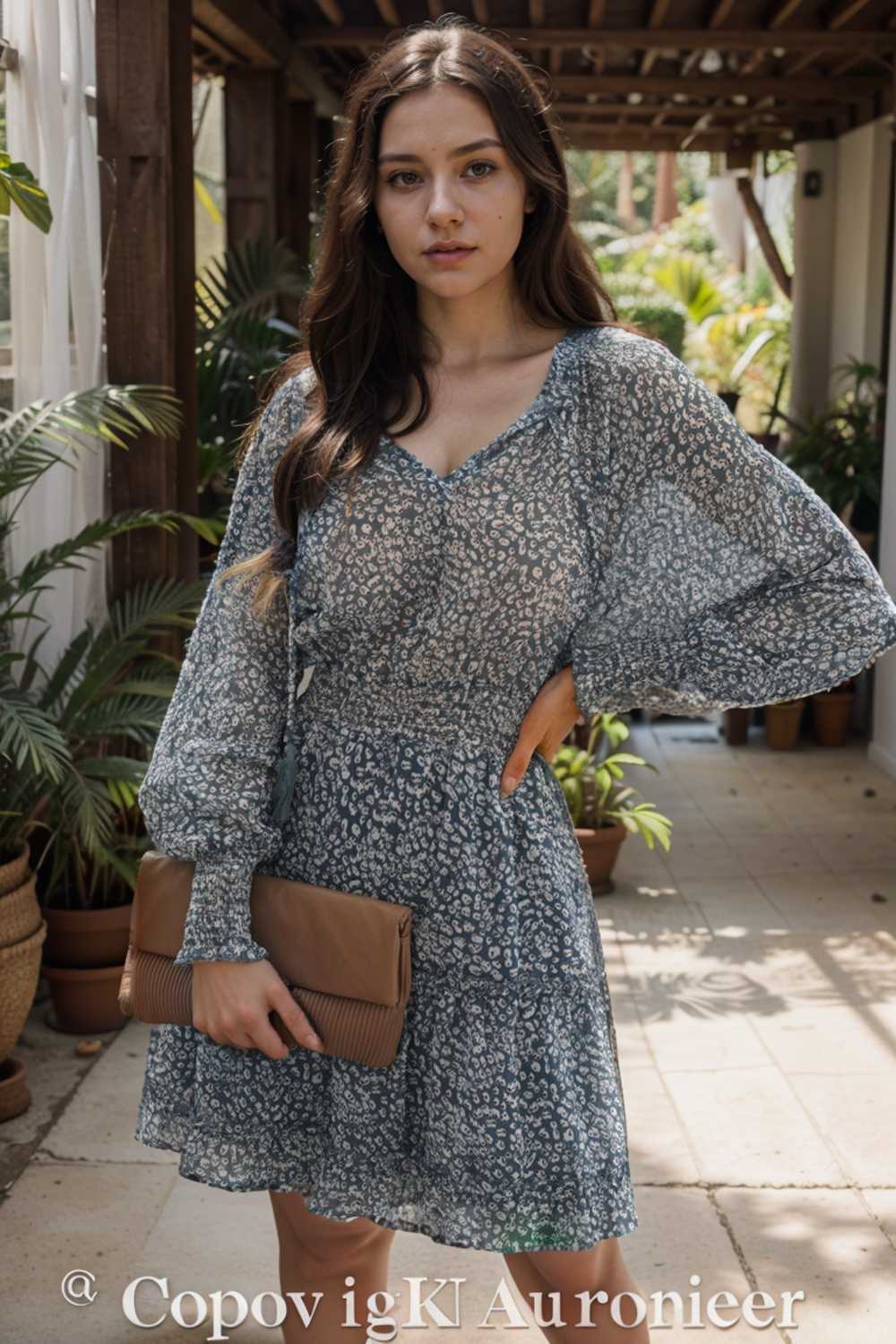 loose leopard print v neck dress drop shoulder a line closed cape paneled 117606