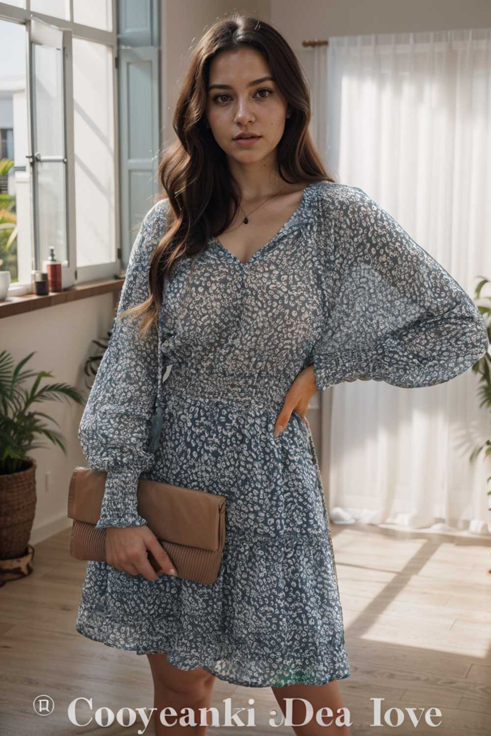 loose leopard print v neck dress drop shoulder a line closed cape paneled 130332