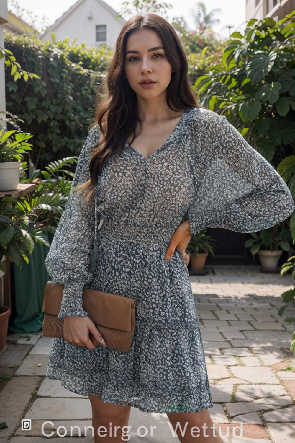 loose leopard print v neck dress drop shoulder a line closed cape paneled 109835