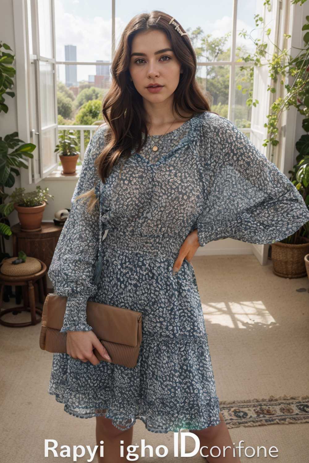 loose leopard print v neck dress drop shoulder a line closed cape paneled 109831