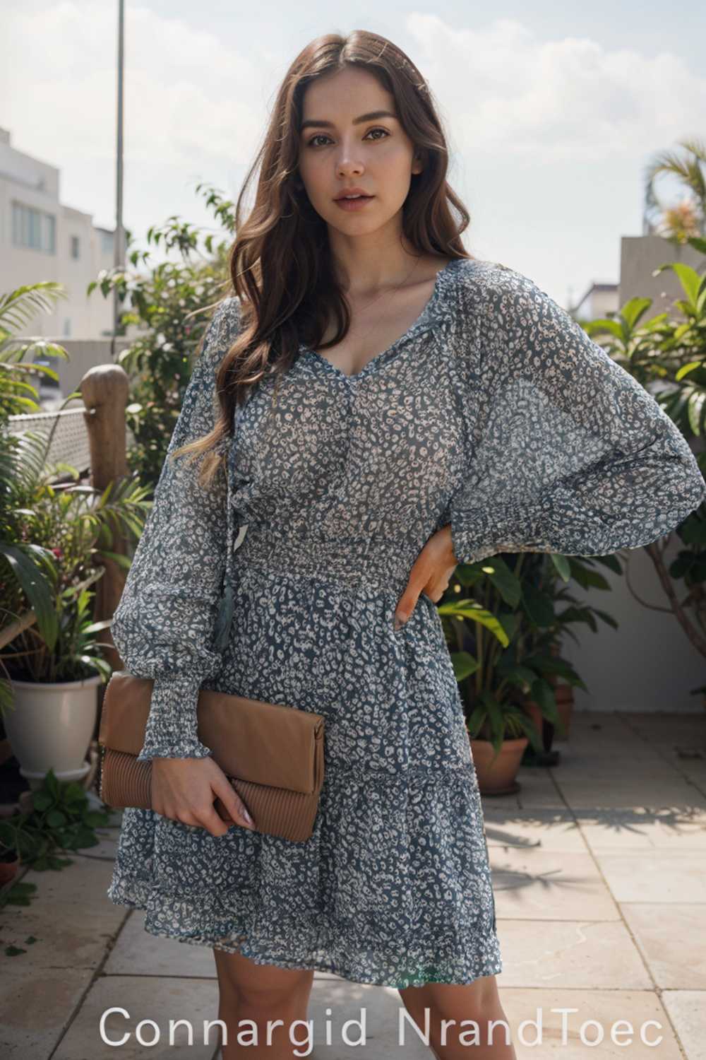 loose leopard print v neck dress drop shoulder a line closed cape paneled 109830