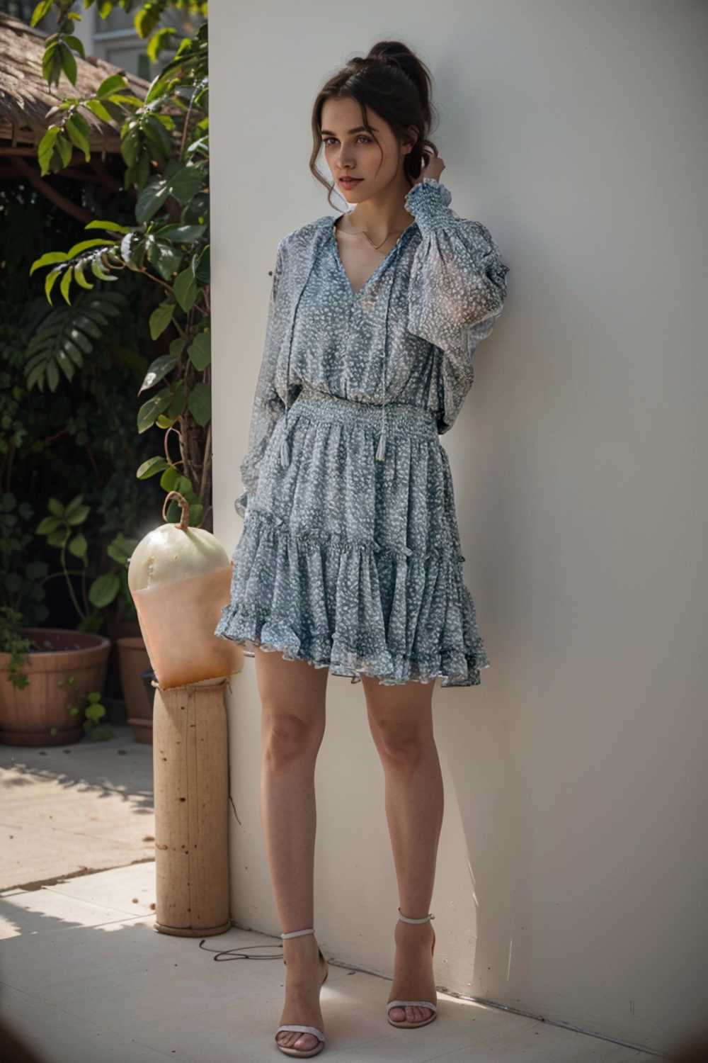loose leopard print v neck dress drop shoulder a line closed cape paneled 142061