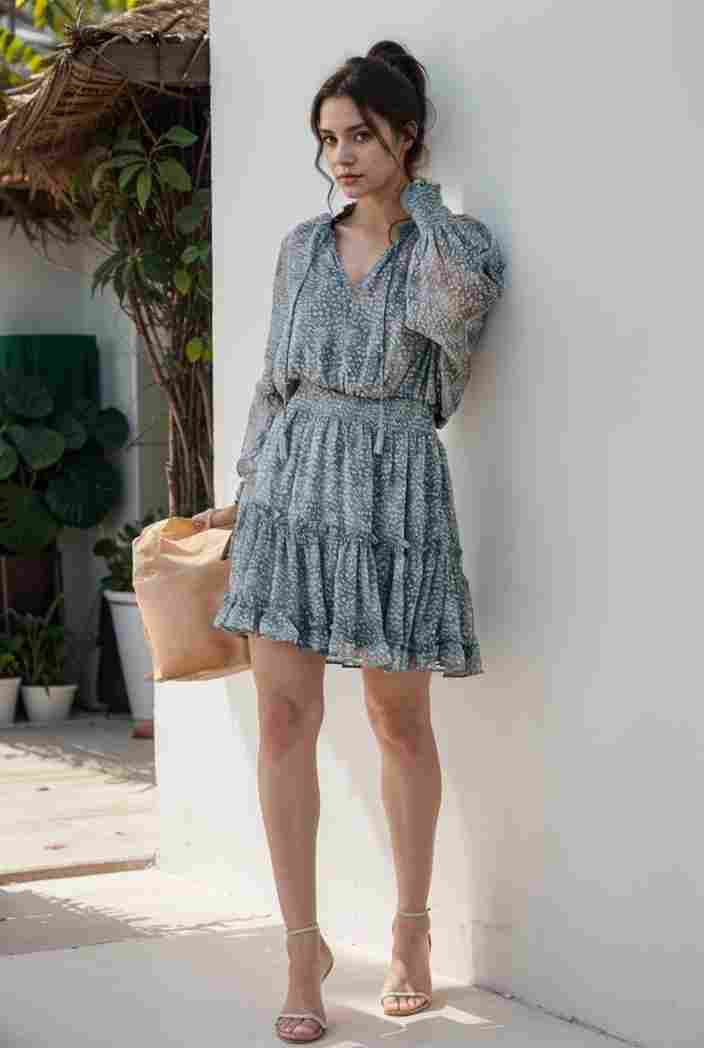 loose leopard print v neck dress drop shoulder a line closed cape paneled 131165