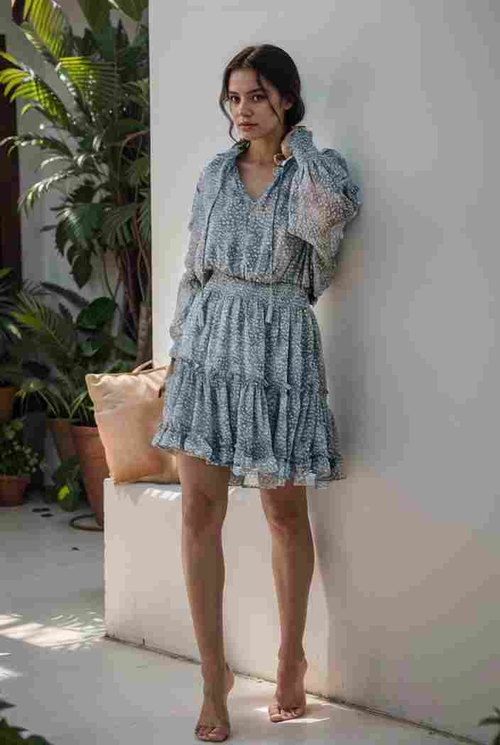 loose leopard print v neck dress drop shoulder a line closed cape paneled 118774