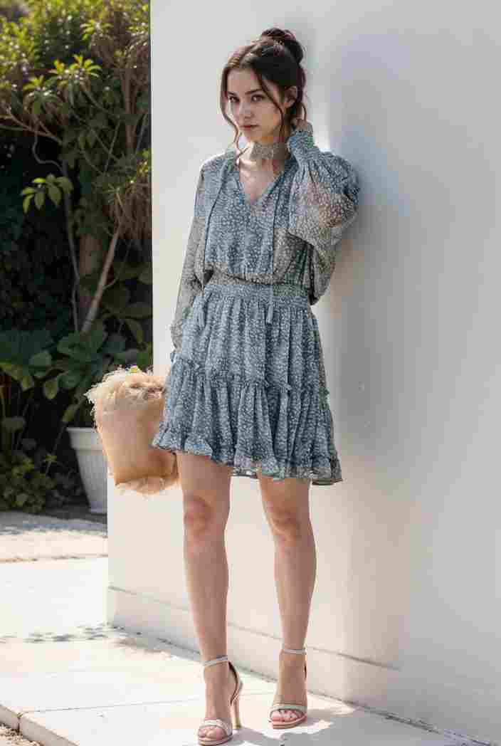 loose leopard print v neck dress drop shoulder a line closed cape paneled 131164