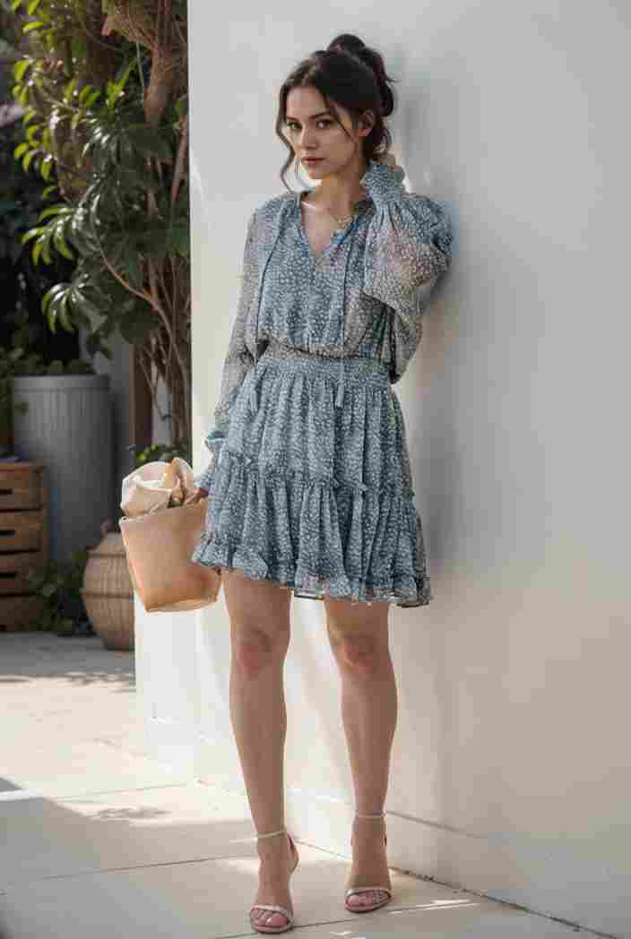 loose leopard print v neck dress drop shoulder a line closed cape paneled 118773
