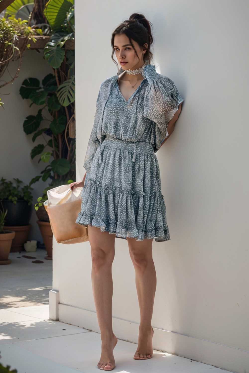 loose leopard print v neck dress drop shoulder a line closed cape paneled 109828