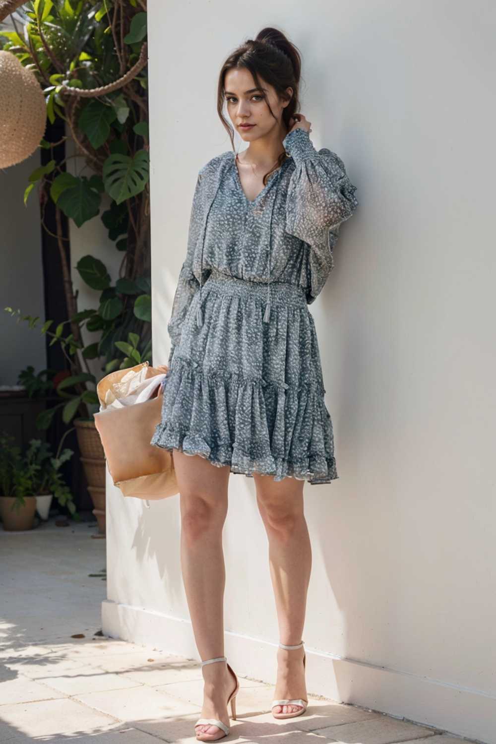 loose leopard print v neck dress drop shoulder a line closed cape paneled 109408