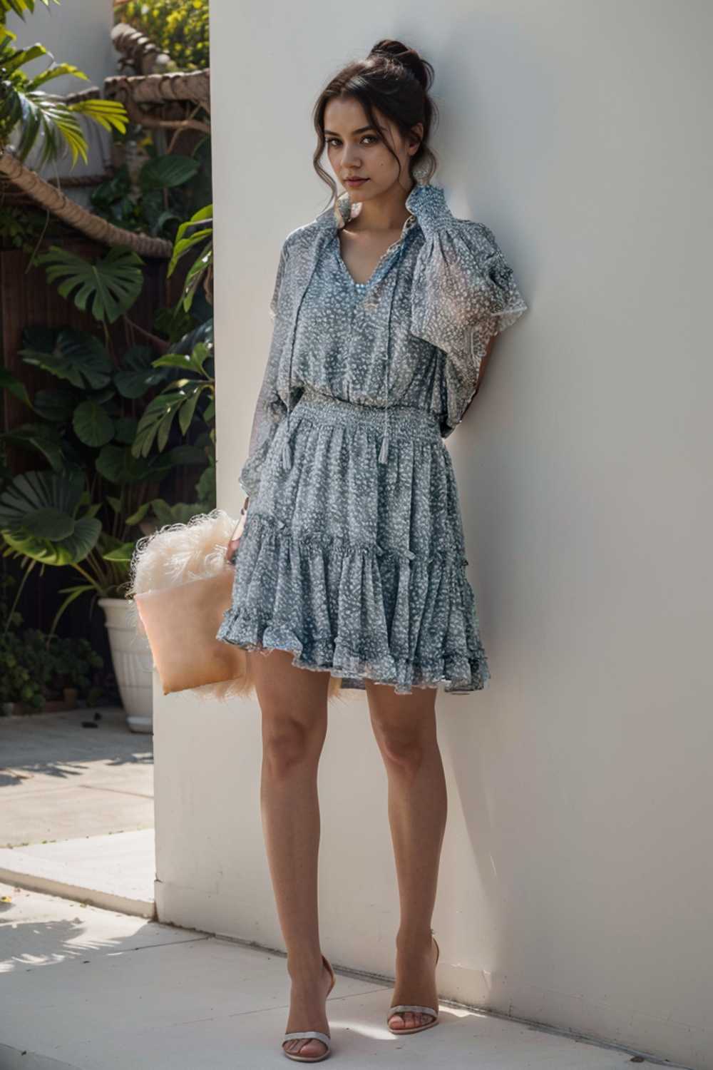 loose leopard print v neck dress drop shoulder a line closed cape paneled 116561