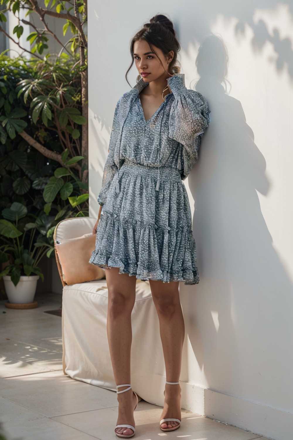 loose leopard print v neck dress drop shoulder a line closed cape paneled 138091