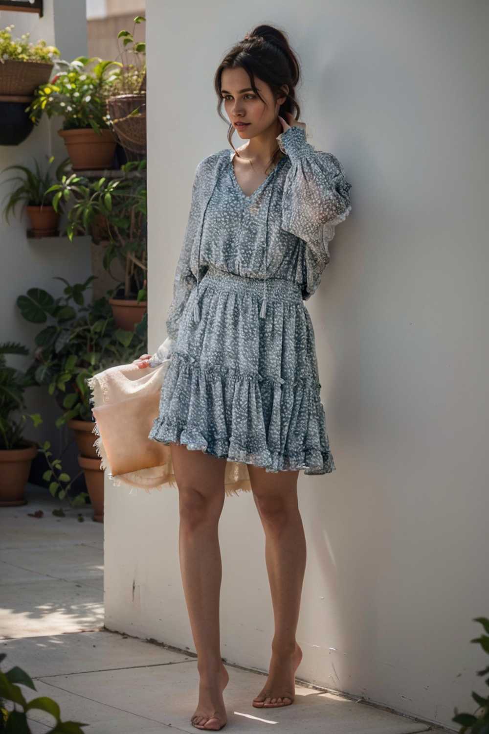 loose leopard print v neck dress drop shoulder a line closed cape paneled 109821