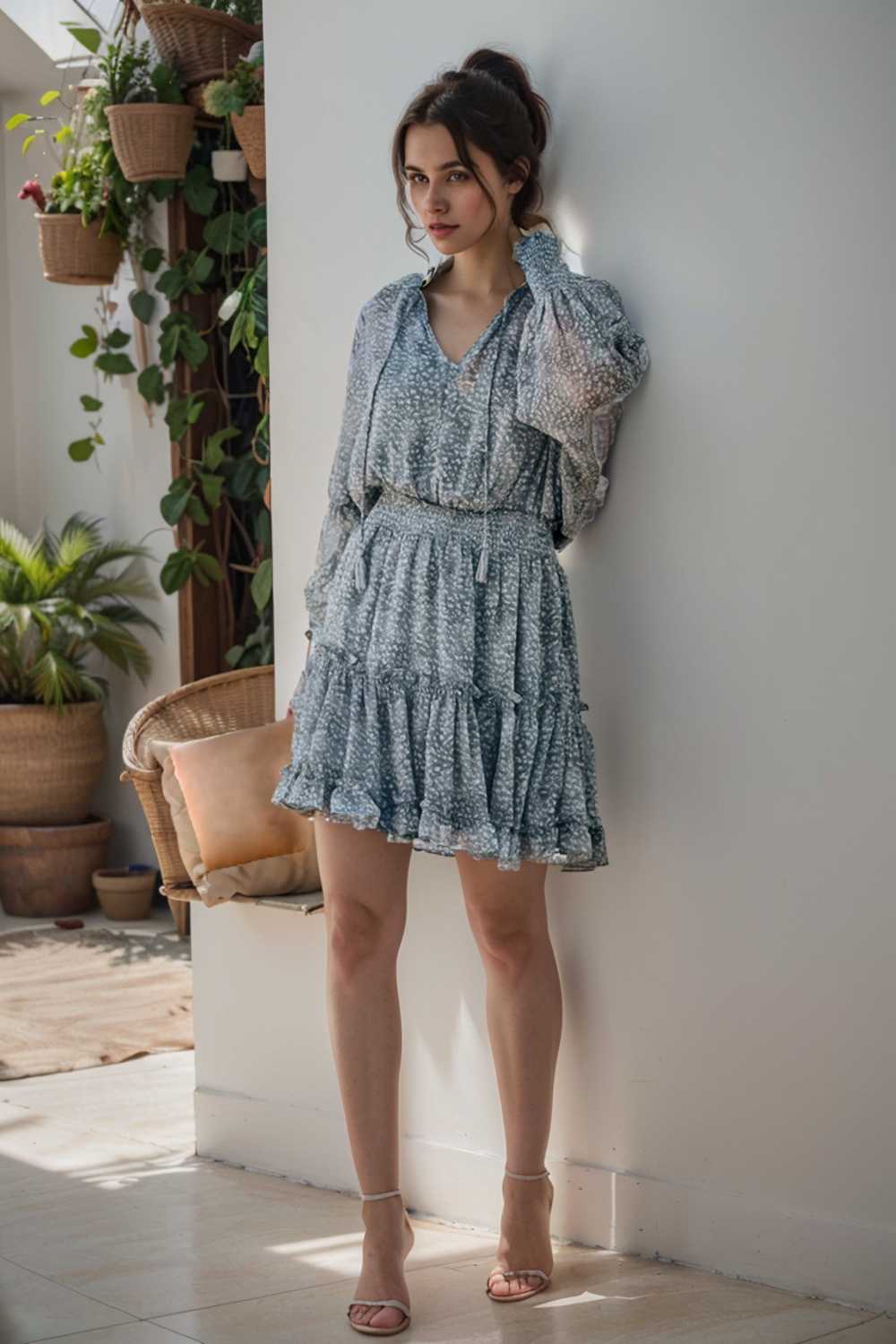 loose leopard print v neck dress drop shoulder a line closed cape paneled 138086