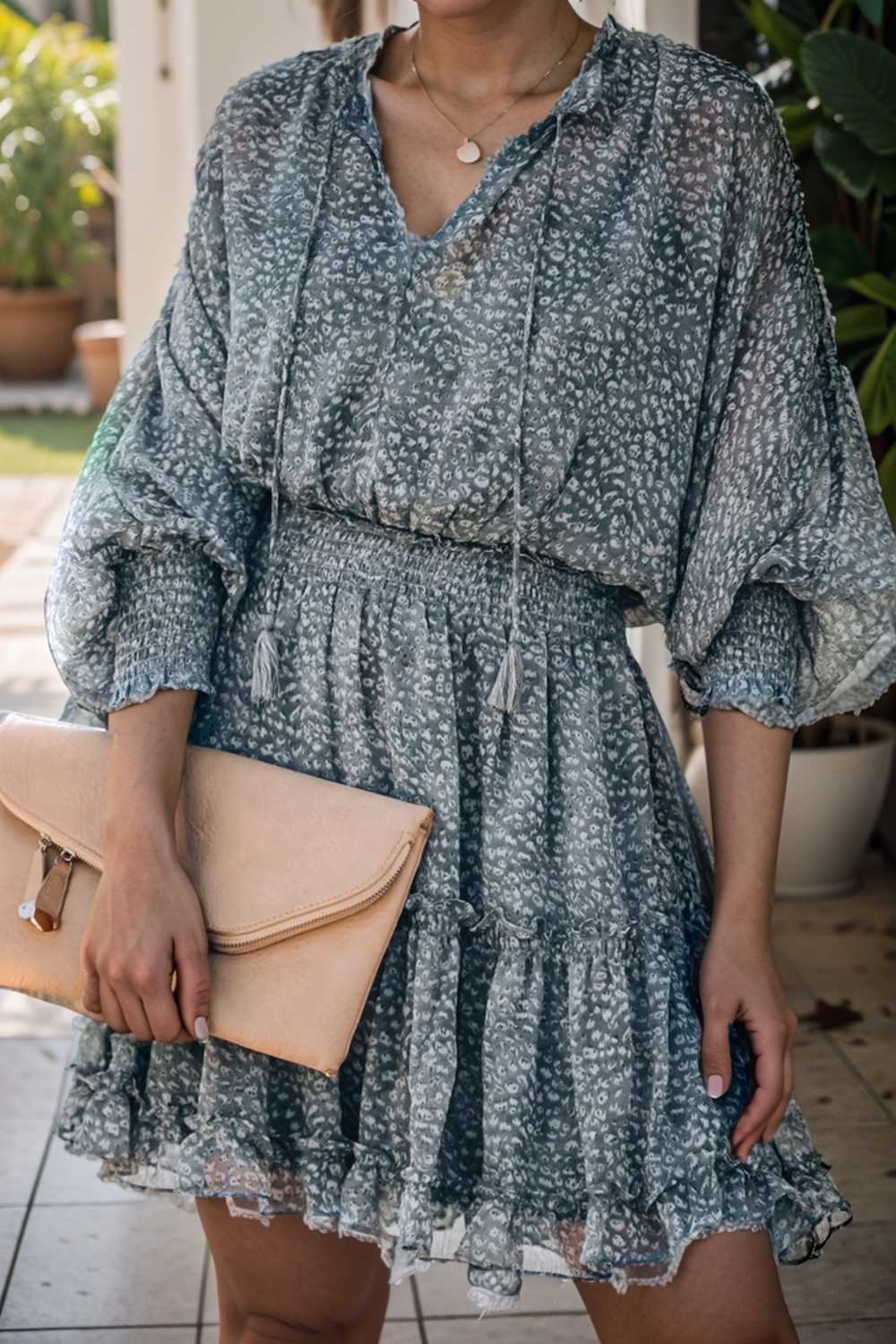 loose leopard print v neck dress drop shoulder a line closed cape paneled 108205