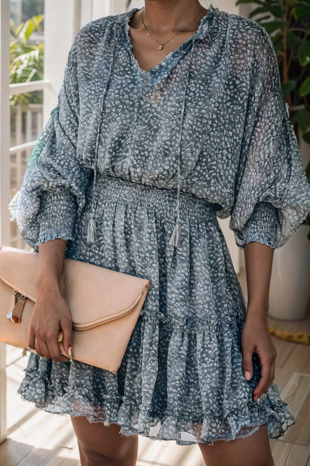 loose leopard print v neck dress drop shoulder a line closed cape paneled 110852