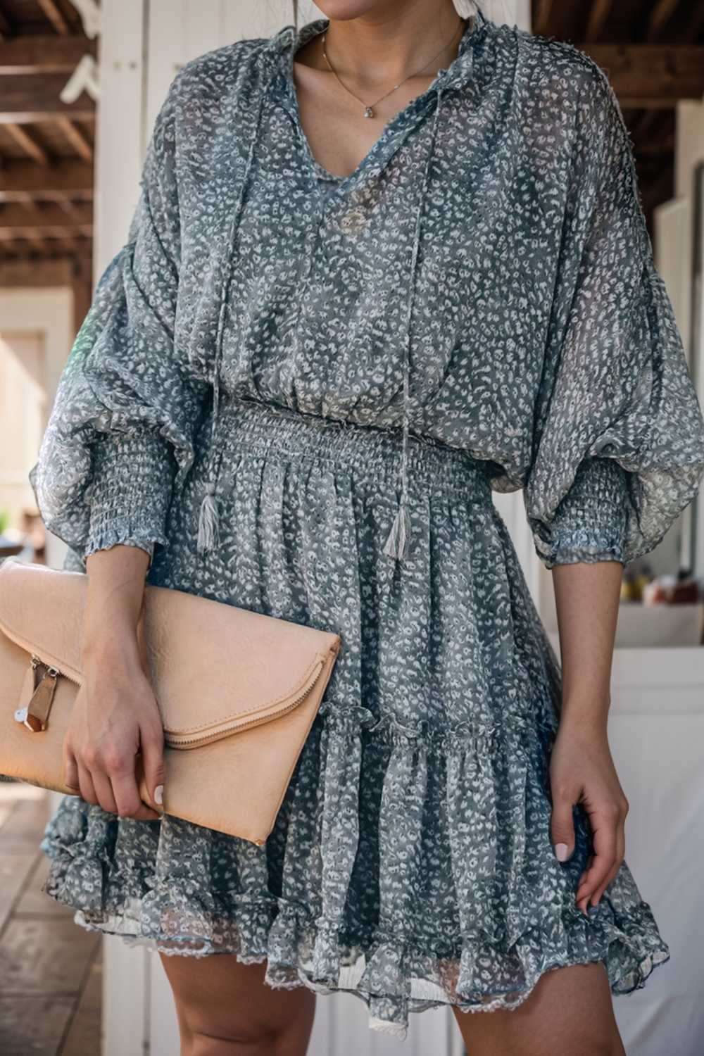 loose leopard print v neck dress drop shoulder a line closed cape paneled 138083