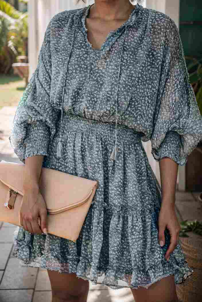 loose leopard print v neck dress drop shoulder a line closed cape paneled 118769