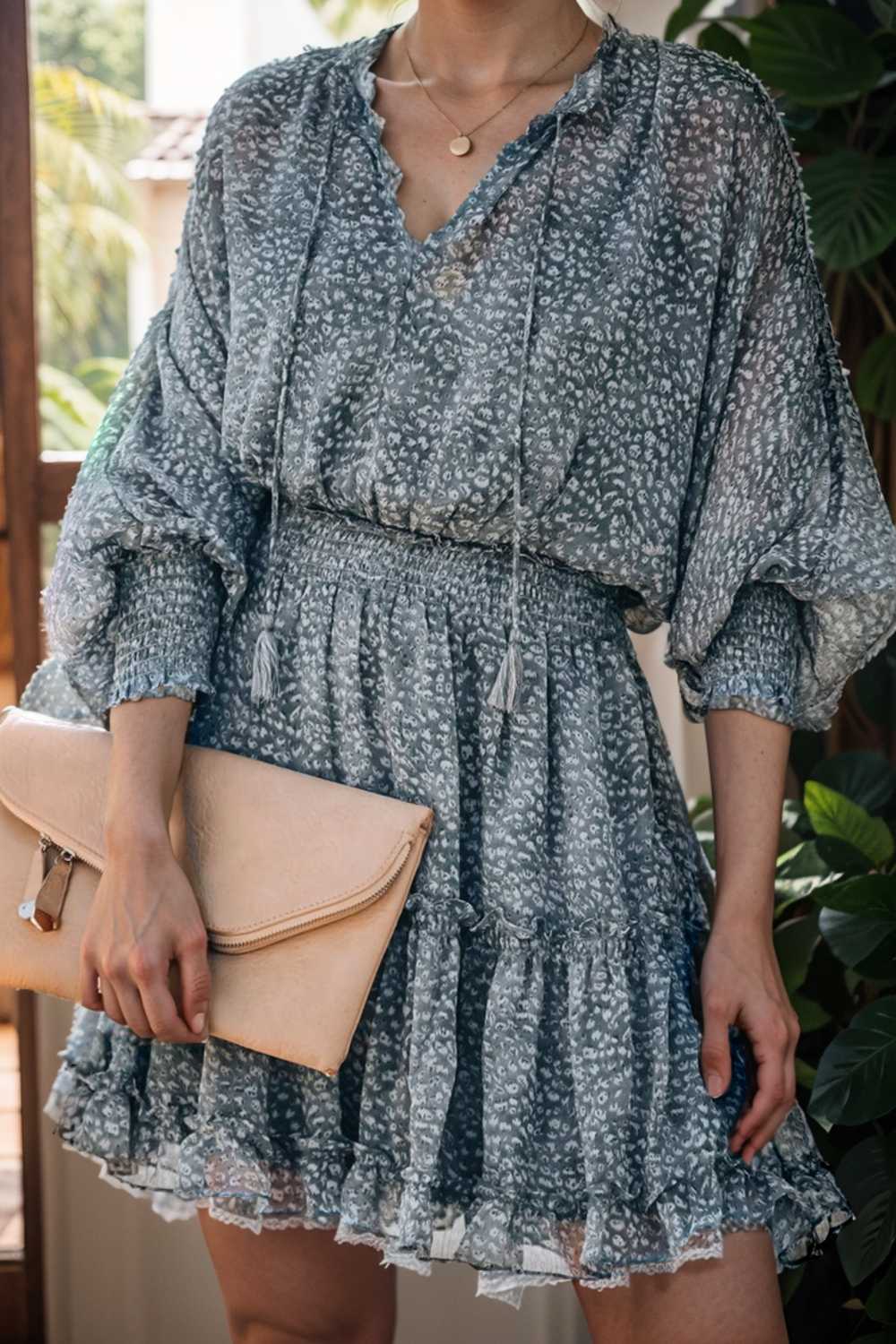 loose leopard print v neck dress drop shoulder a line closed cape paneled 116550