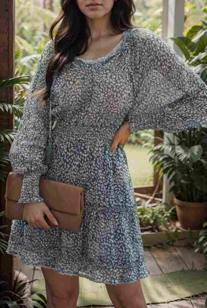 loose leopard print v neck dress drop shoulder a line closed cape paneled 130218