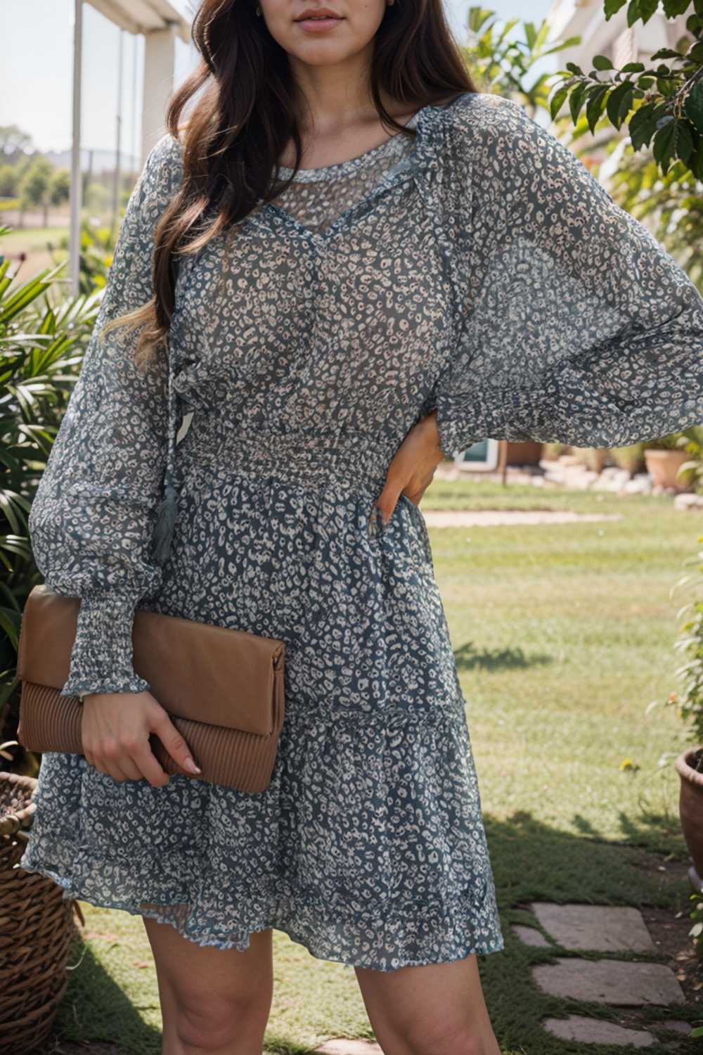 loose leopard print v neck dress drop shoulder a line closed cape paneled 130311
