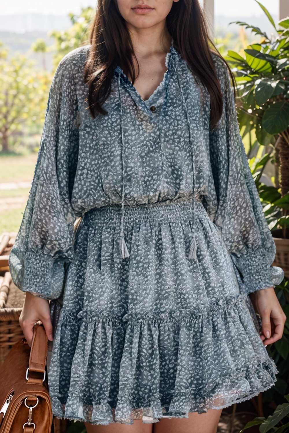 loose leopard print v neck dress drop shoulder a line closed cape paneled 116534