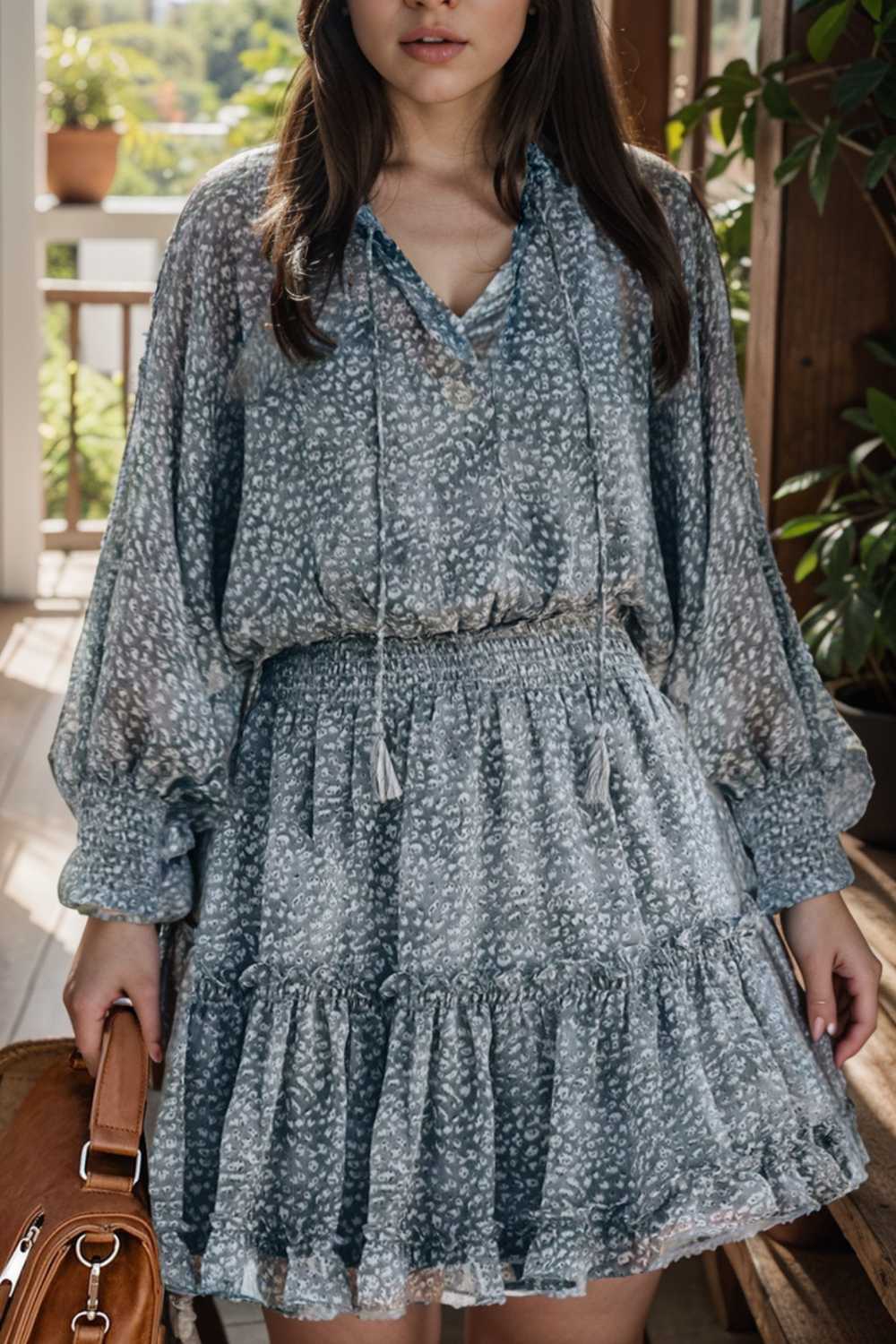 loose leopard print v neck dress drop shoulder a line closed cape paneled 110849