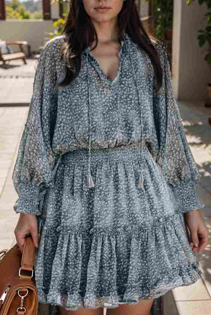 loose leopard print v neck dress drop shoulder a line closed cape paneled 132449