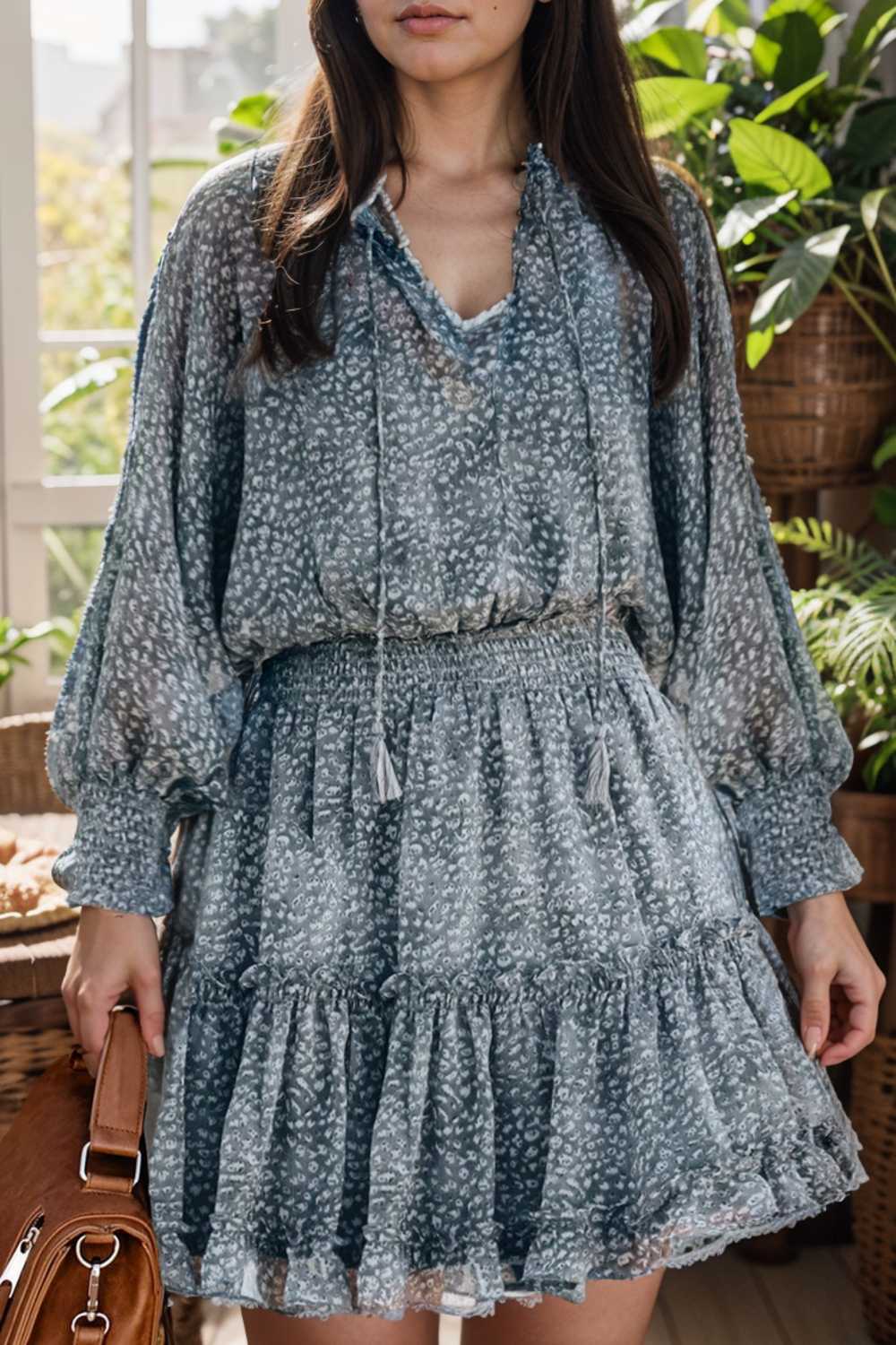 loose leopard print v neck dress drop shoulder a line closed cape paneled 116529