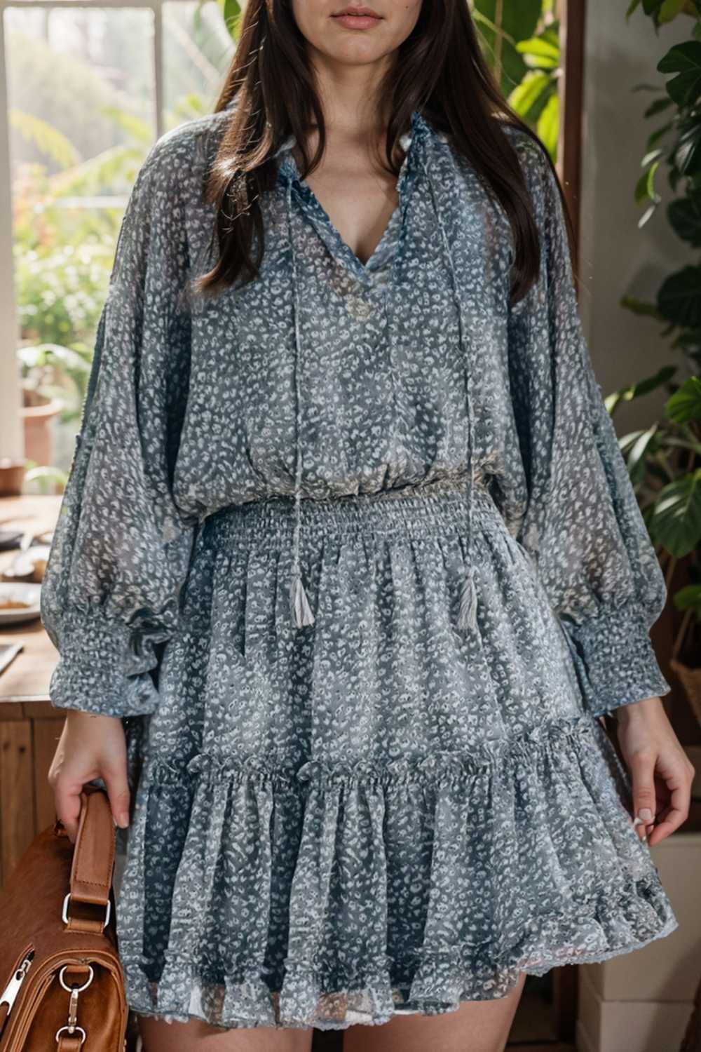 loose leopard print v neck dress drop shoulder a line closed cape paneled 130299