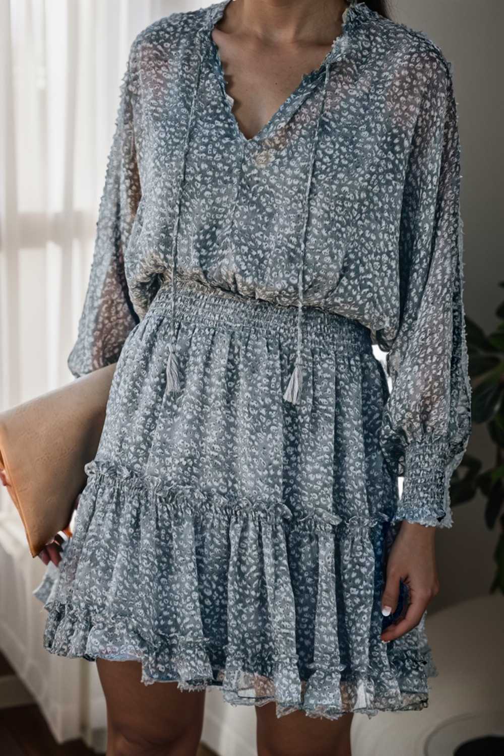 loose leopard print v neck dress drop shoulder a line closed cape paneled 108203
