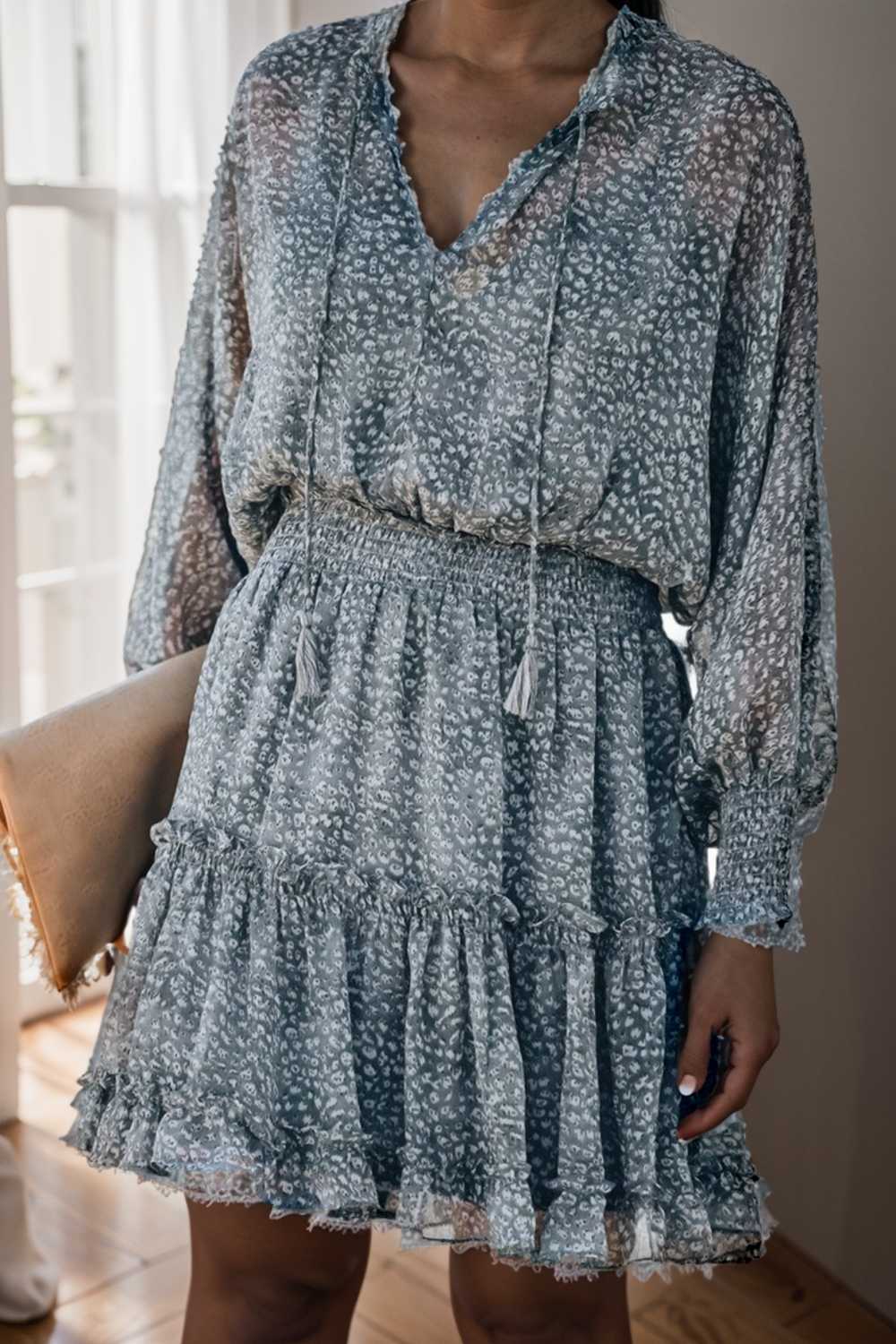 loose leopard print v neck dress drop shoulder a line closed cape paneled 138046
