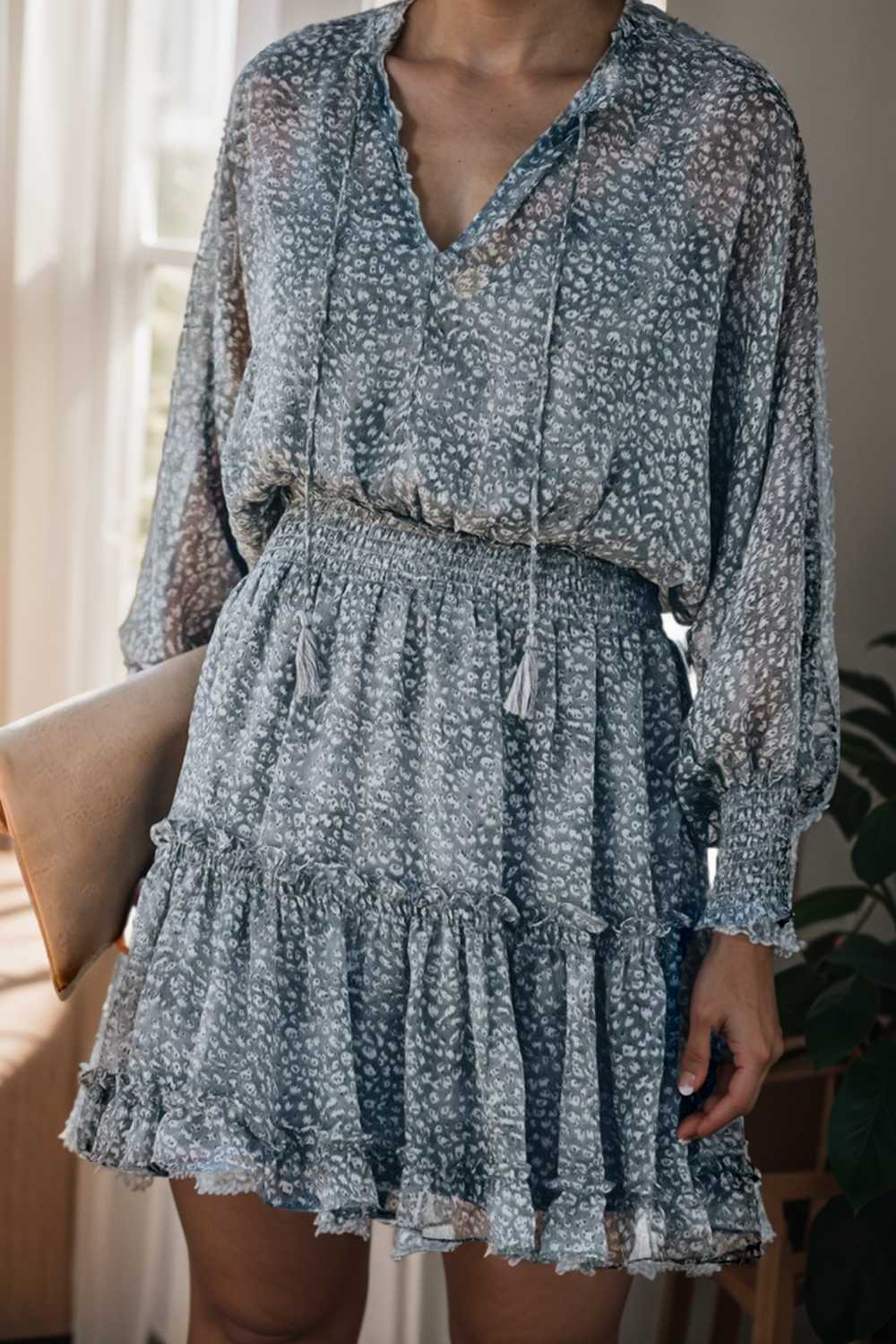 loose leopard print v neck dress drop shoulder a line closed cape paneled 109381