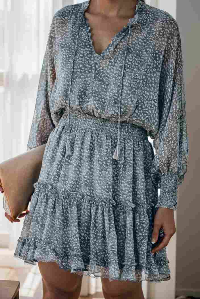 loose leopard print v neck dress drop shoulder a line closed cape paneled 131160