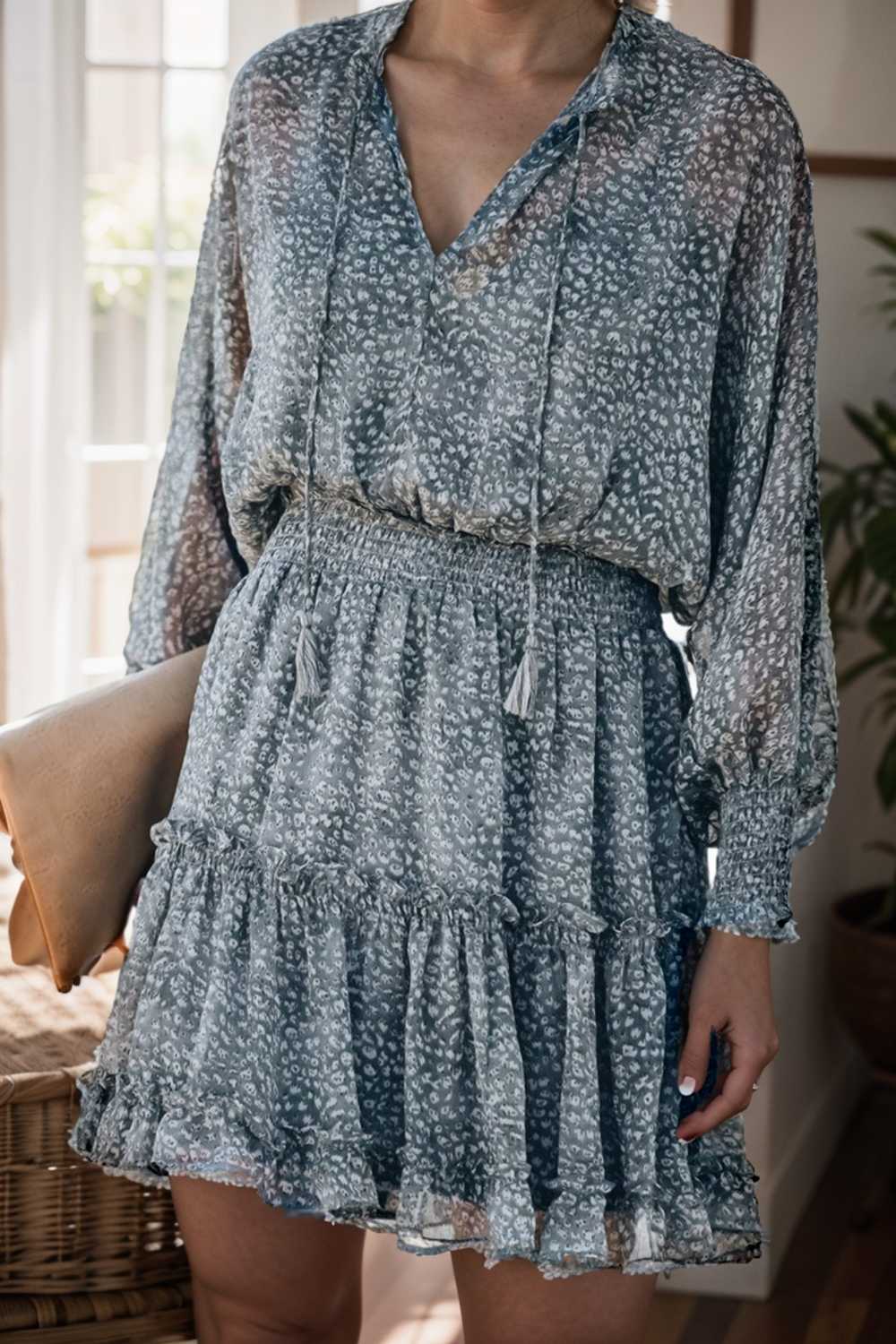 loose leopard print v neck dress drop shoulder a line closed cape paneled 135707