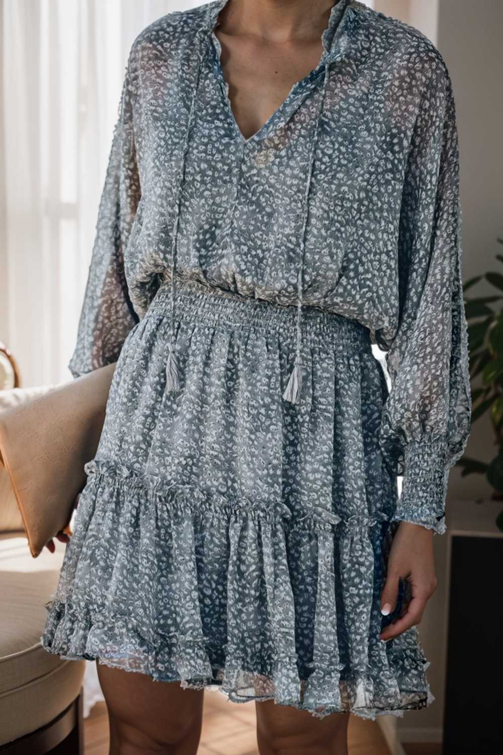 loose leopard print v neck dress drop shoulder a line closed cape paneled 141777