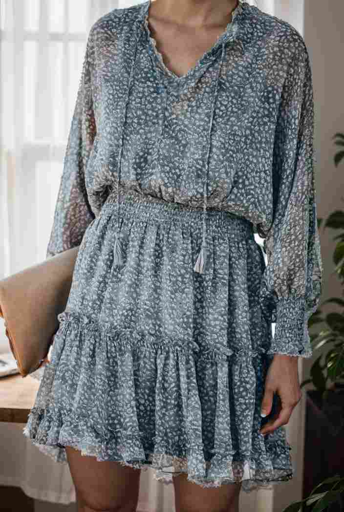 loose leopard print v neck dress drop shoulder a line closed cape paneled 132448