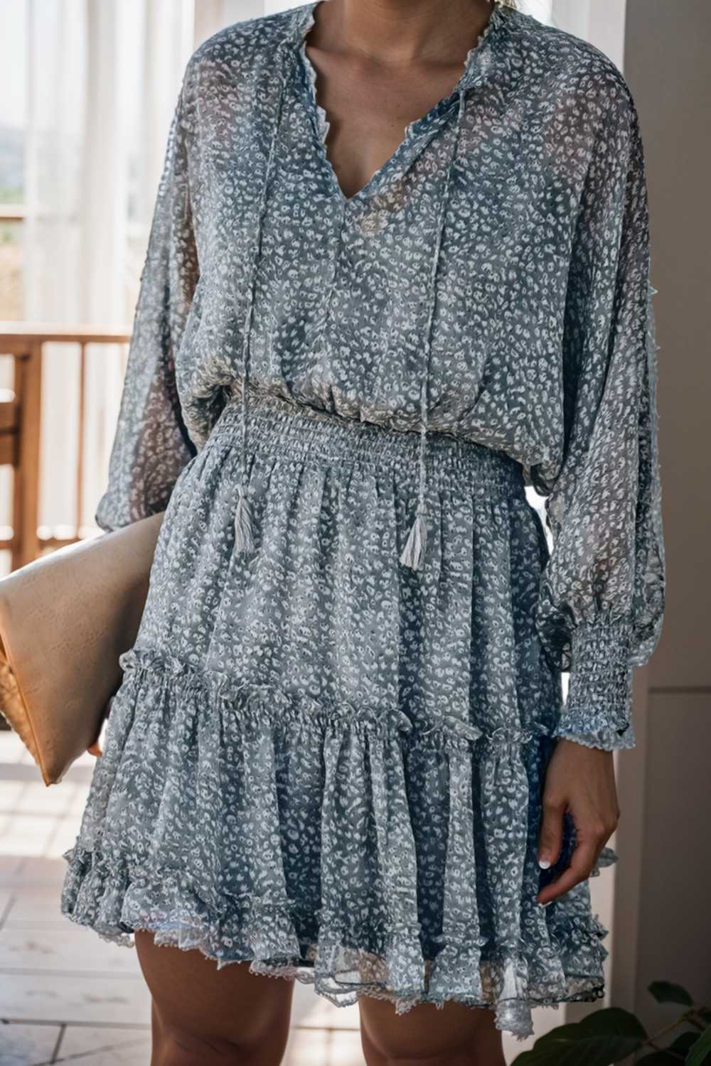 loose leopard print v neck dress drop shoulder a line closed cape paneled 130296