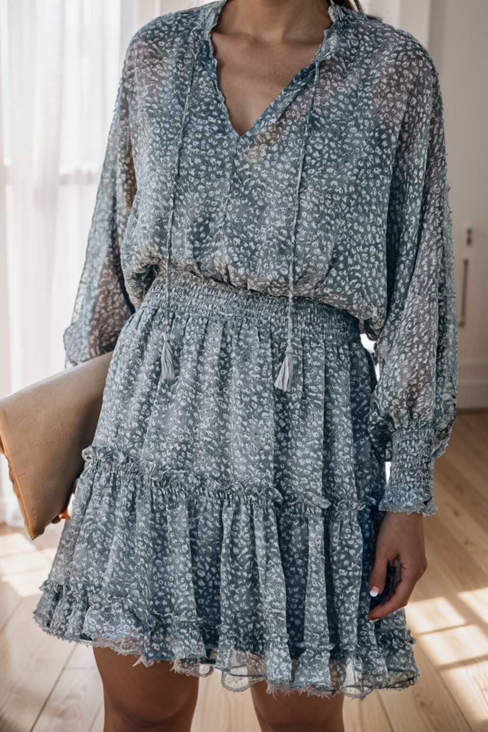 loose leopard print v neck dress drop shoulder a line closed cape paneled 138045