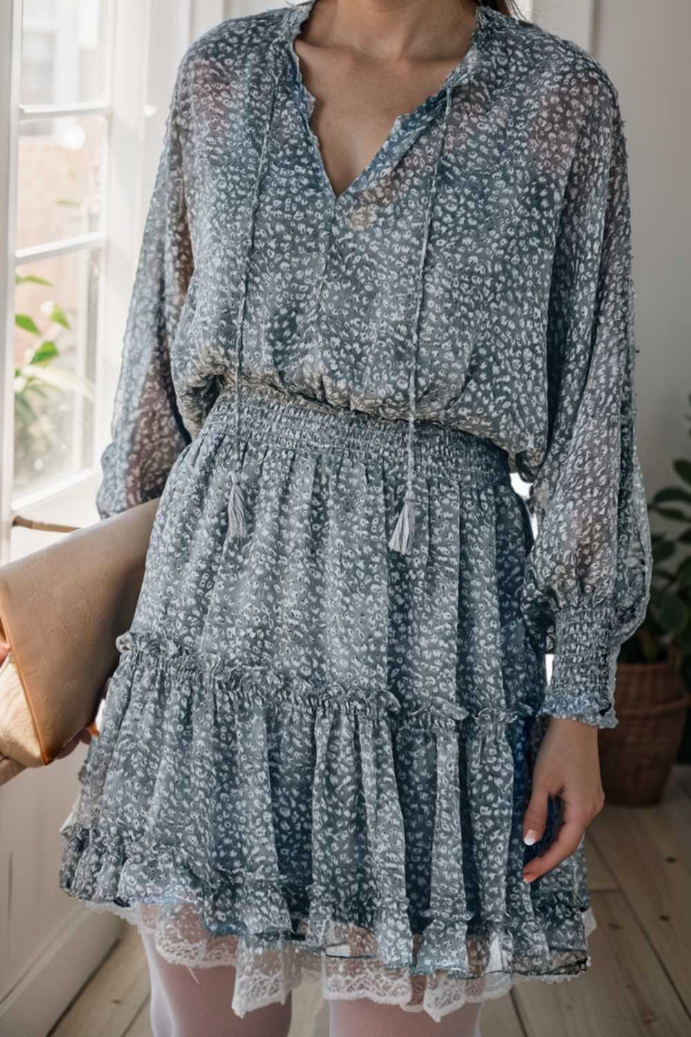 loose leopard print v neck dress drop shoulder a line closed cape paneled 141776