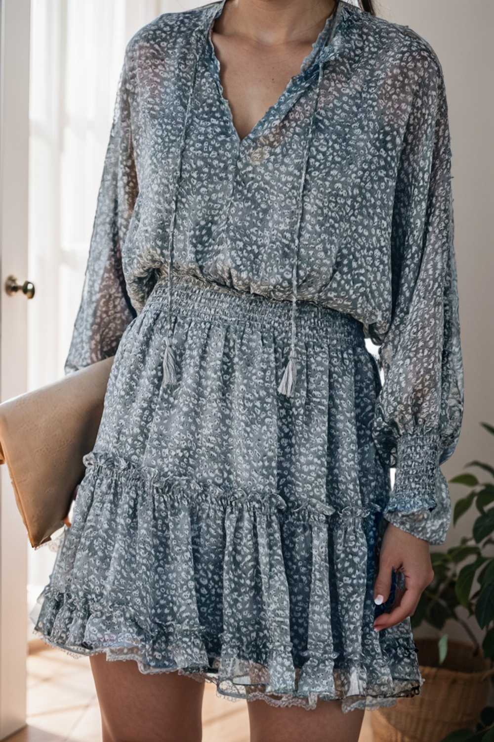loose leopard print v neck dress drop shoulder a line closed cape paneled 138044