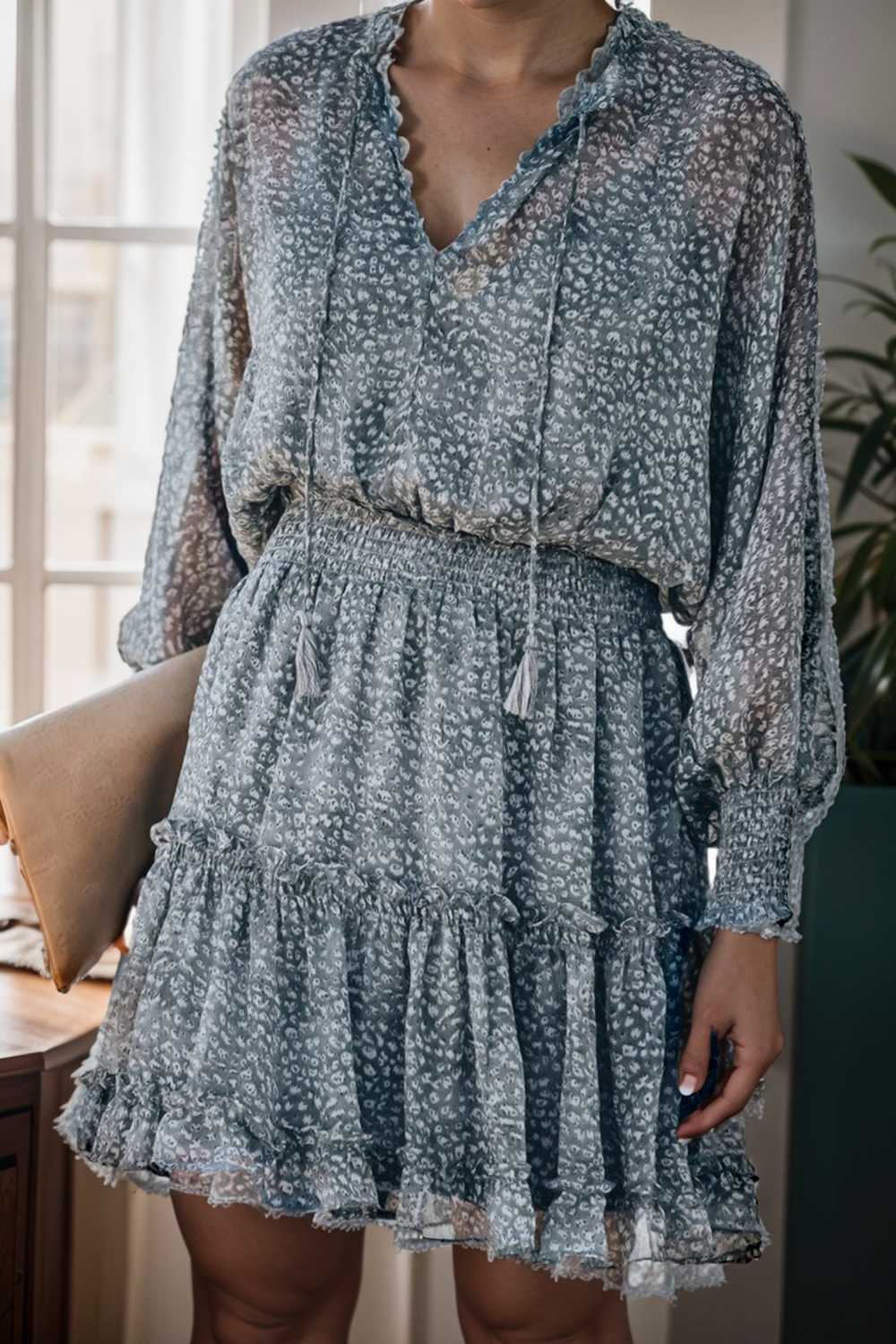 loose leopard print v neck dress drop shoulder a line closed cape paneled 135980
