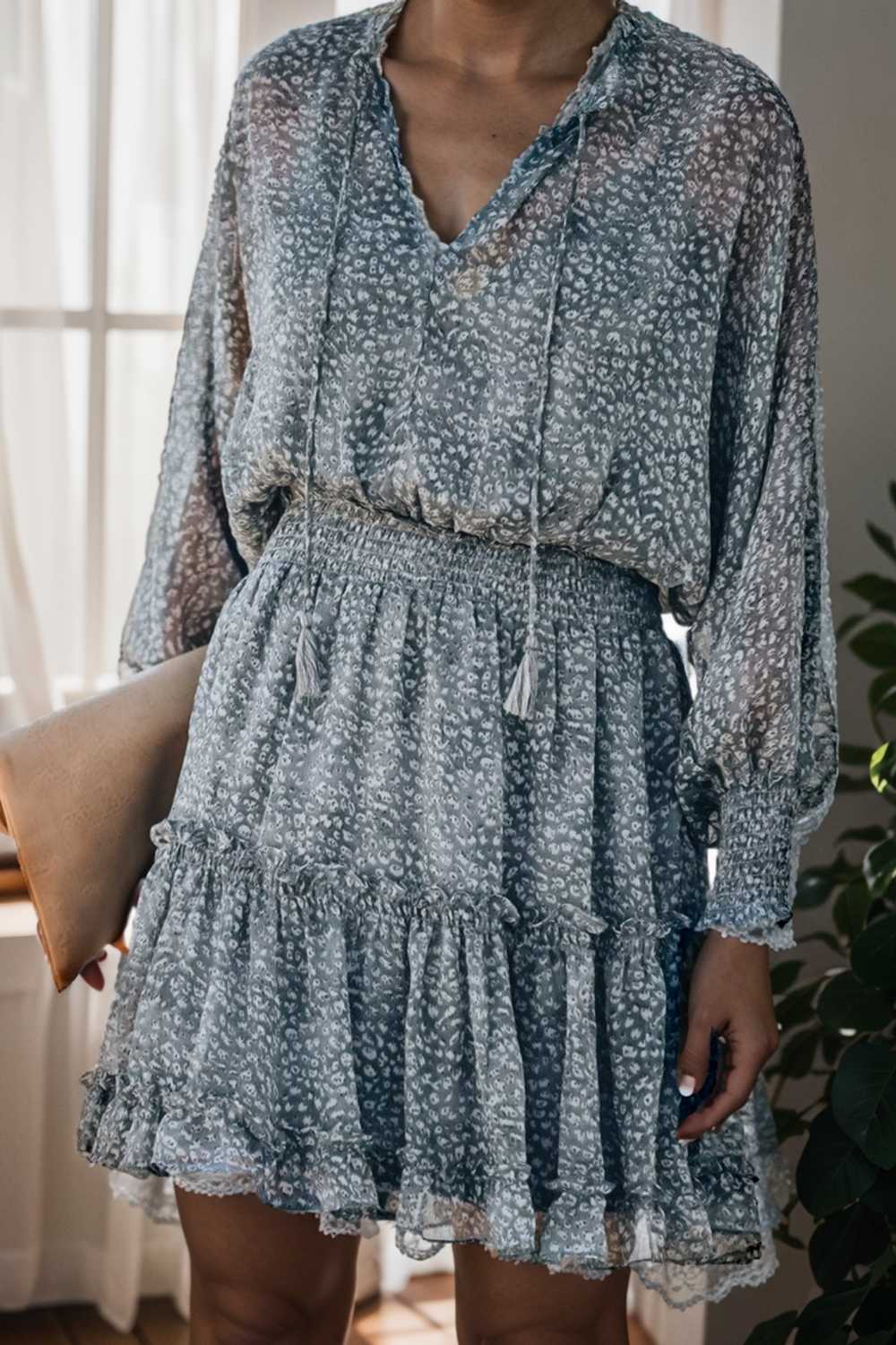 loose leopard print v neck dress drop shoulder a line closed cape paneled 141774