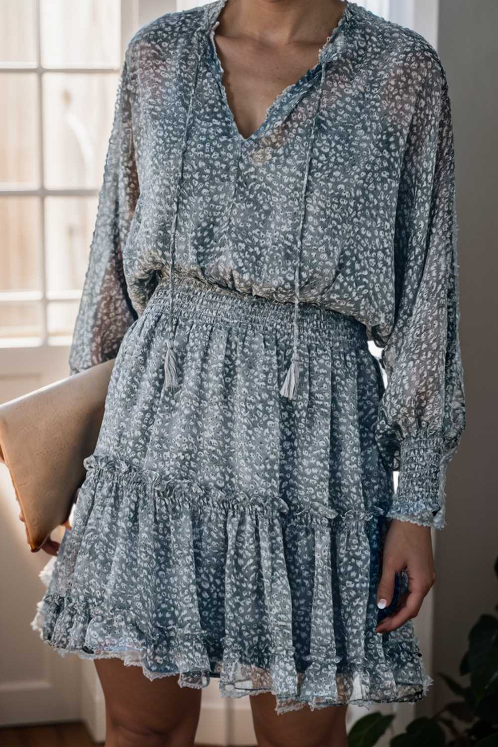loose leopard print v neck dress drop shoulder a line closed cape paneled 138042